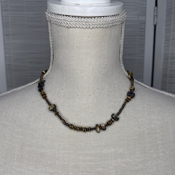 Silpada Jewelry - Silpada Necklace Abalone Shell Brass Beads Sterling Clasp Adjustable Boho